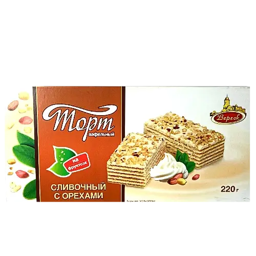 Торт вафельный сливочный с орехами на фруктозе,220гр