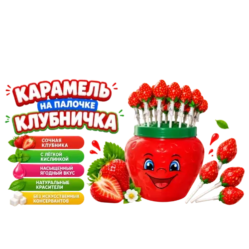 Карамель на палочке «Клубничка» 100 шт по 14г